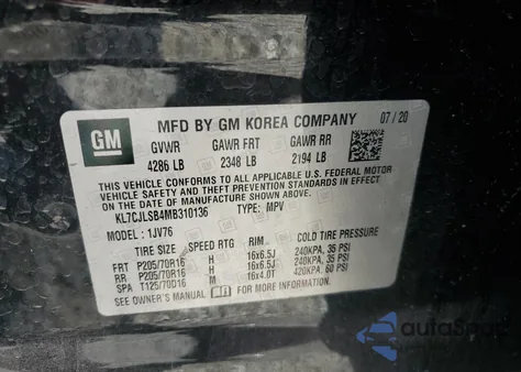 2021 Chevrolet Trax 1Lt from USA, damaged, VIN KL7CJLSB4MB310136